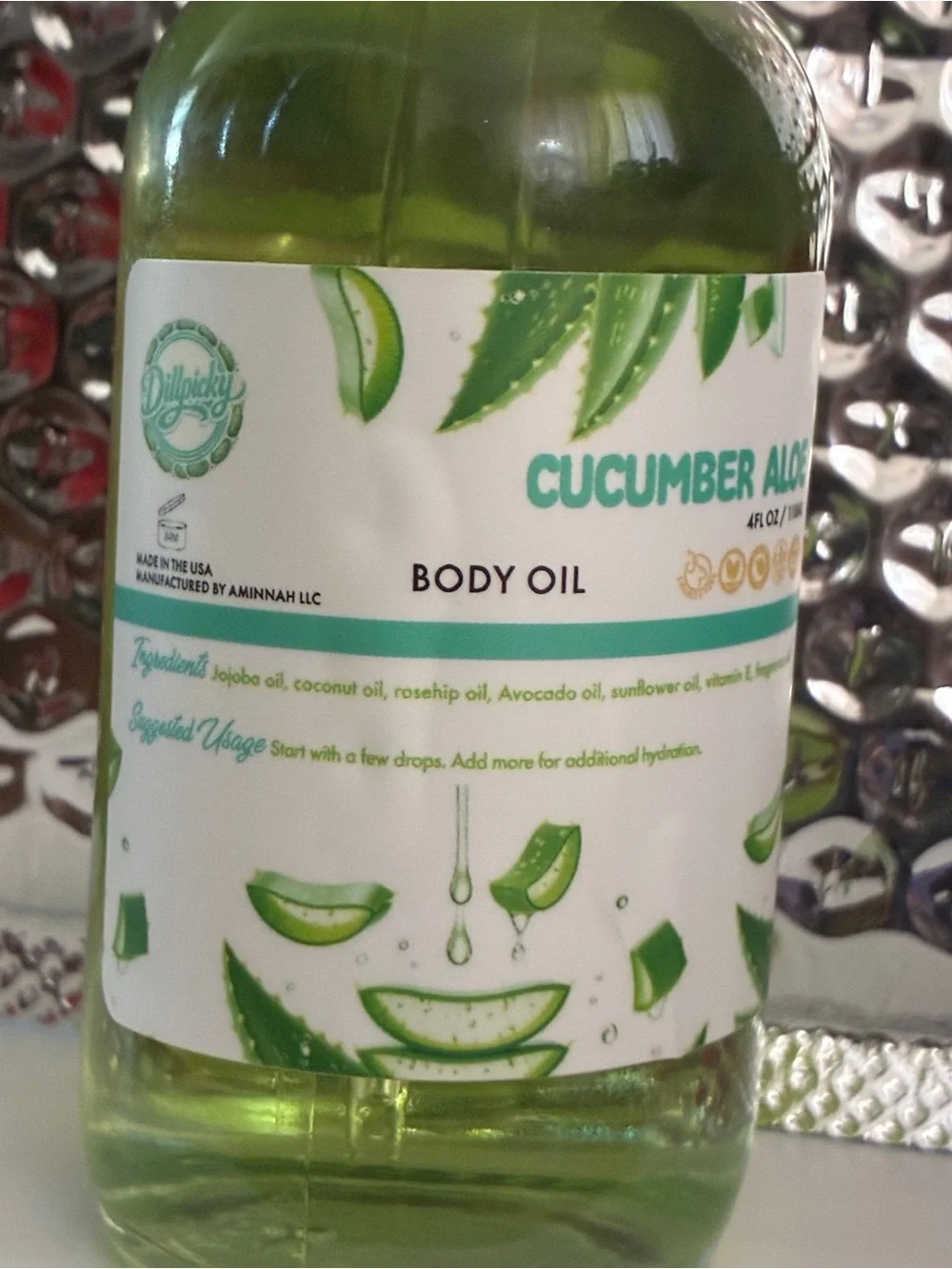 Cucumber Aloe Body Oil made by Dillpicky which is manufactured by Aminnah
